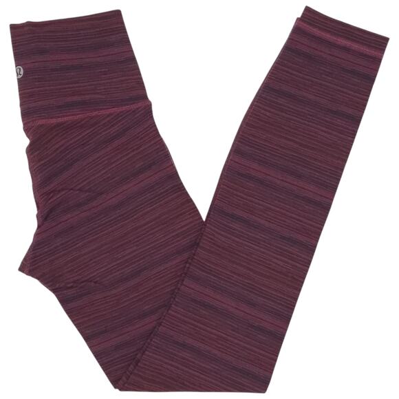 lululemon athletica Pants - Lululemon Wunder Under Crop Leggings Womens 2 Purple Striped Stretch Yoga
